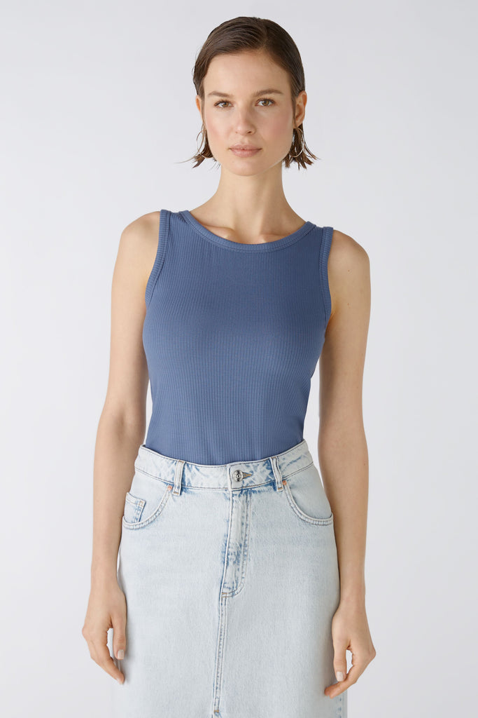 Oui Ribbed Jersey Vest Top In Blue