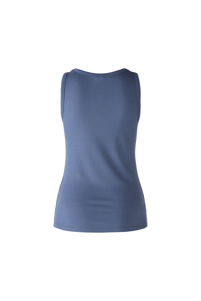 Oui Ribbed Jersey High Neck Tank Top In Blue From Back
