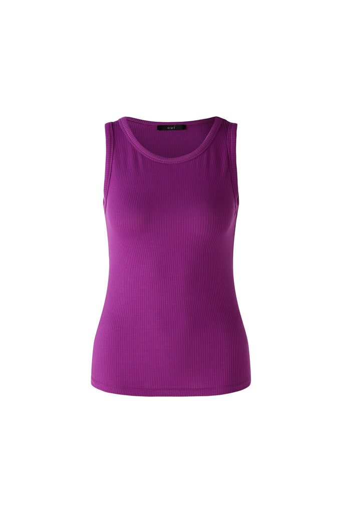 Oui Ribbed Jersey High Neck Tank Top In Purple