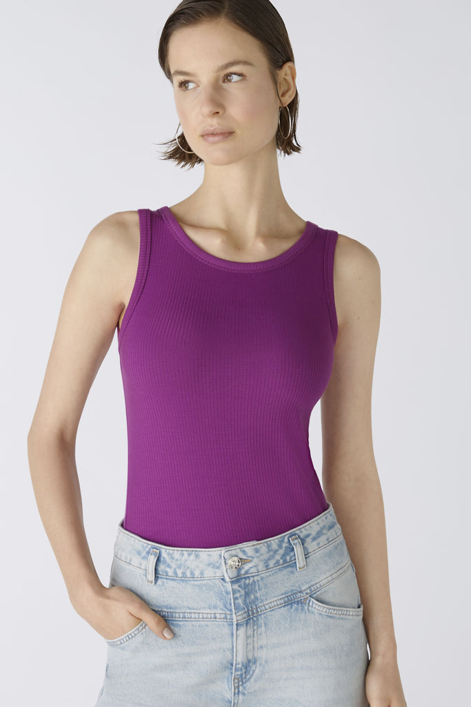 Oui Ribbed Jersey High Neck Vest Top In Purple