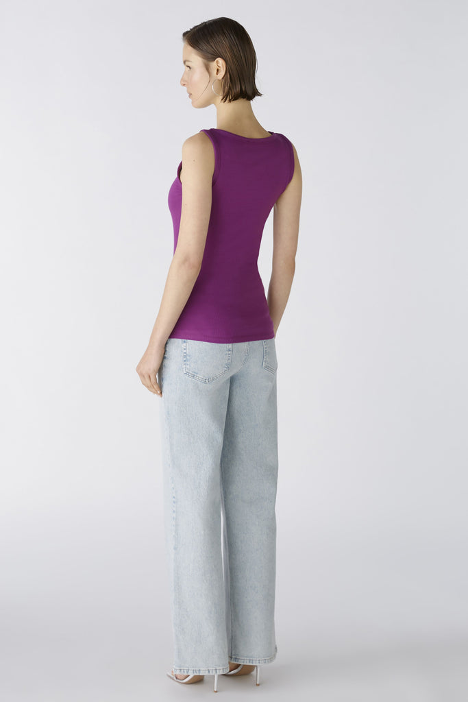 Oui Ribbed Purple Jersey High Neck Tank Top From The Back