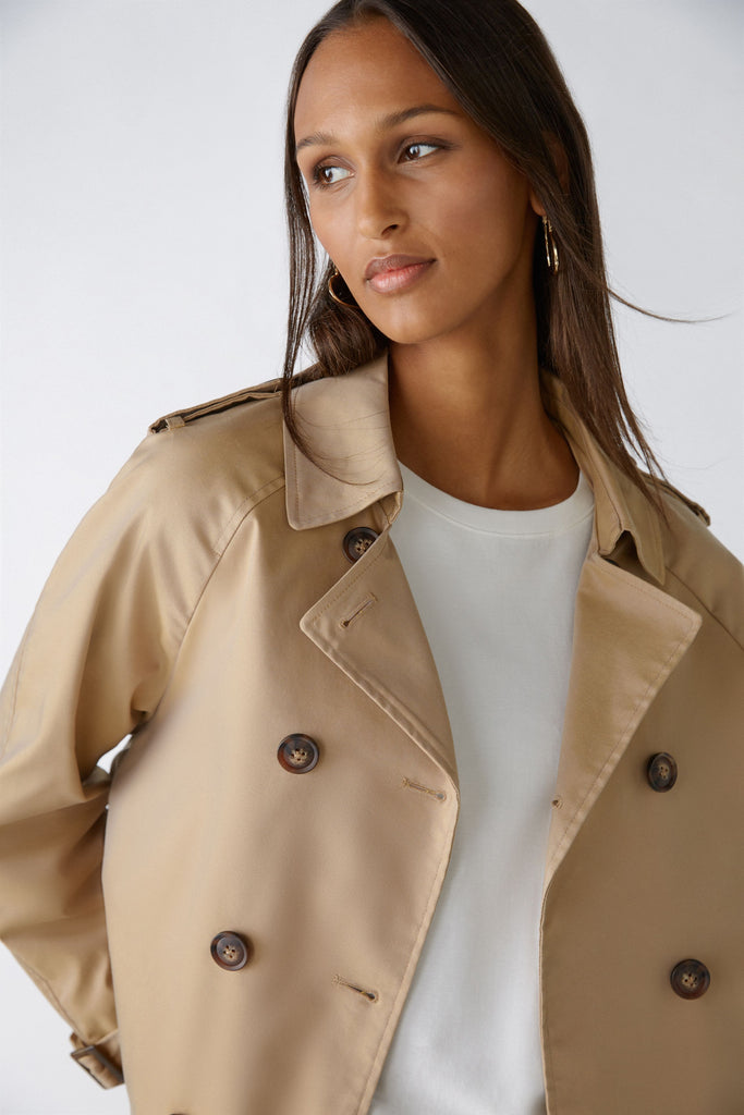 Oui Camel Double Breasted Short Trench Style Jacket