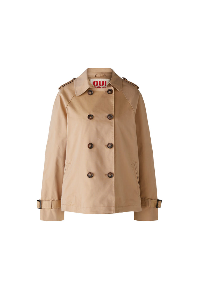 Oui Camel Short Trench Jacket With Double Breasted Buttons