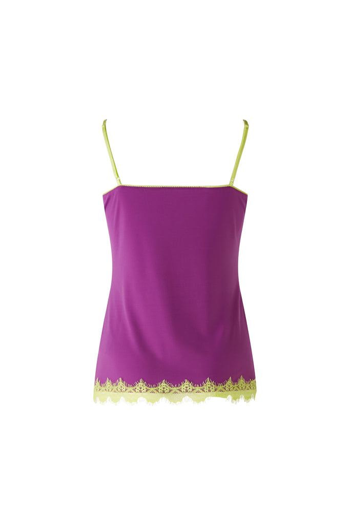 Oui Purple/lime Lace Jersey Vest Top From Back