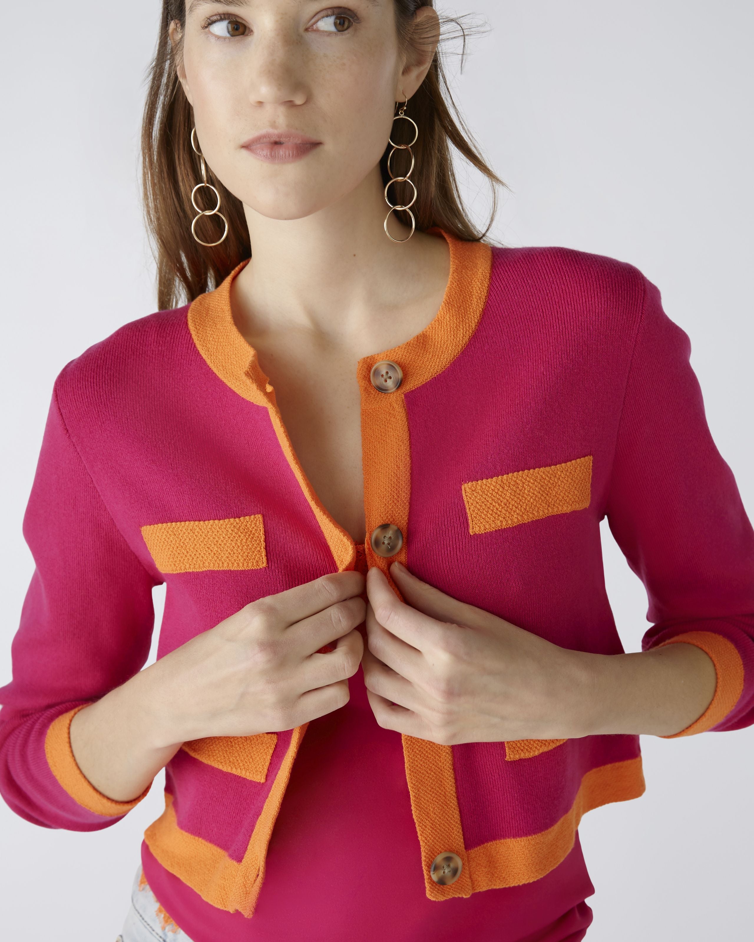 Oui Pink/Orange Colour Block Cotton Jacket 