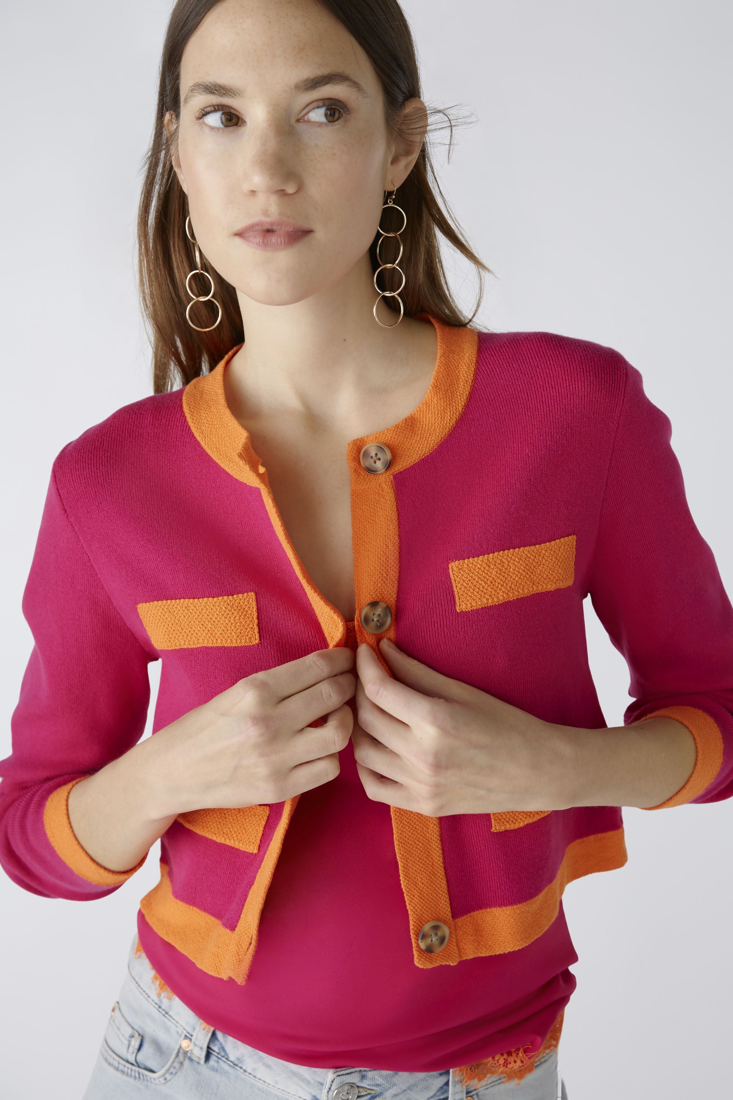 Oui Pink/Orange Colour Block Cotton Jacket 