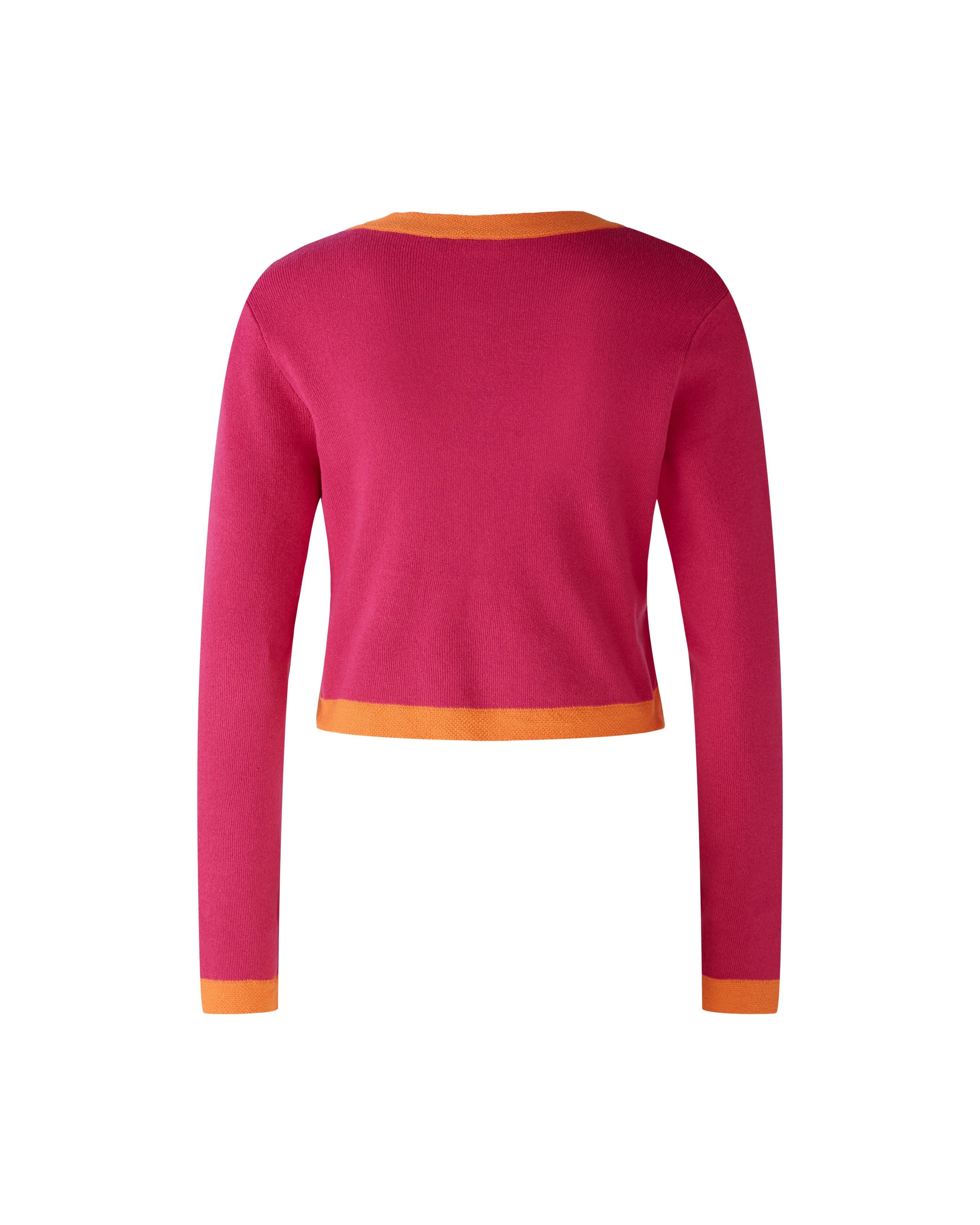 Oui  Colour Block Cotton Cardigan In Pink/Orange - Back