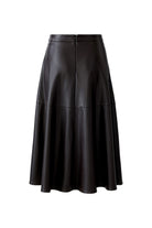 Oui brown faux-leather A-line midi skirt with pockets 