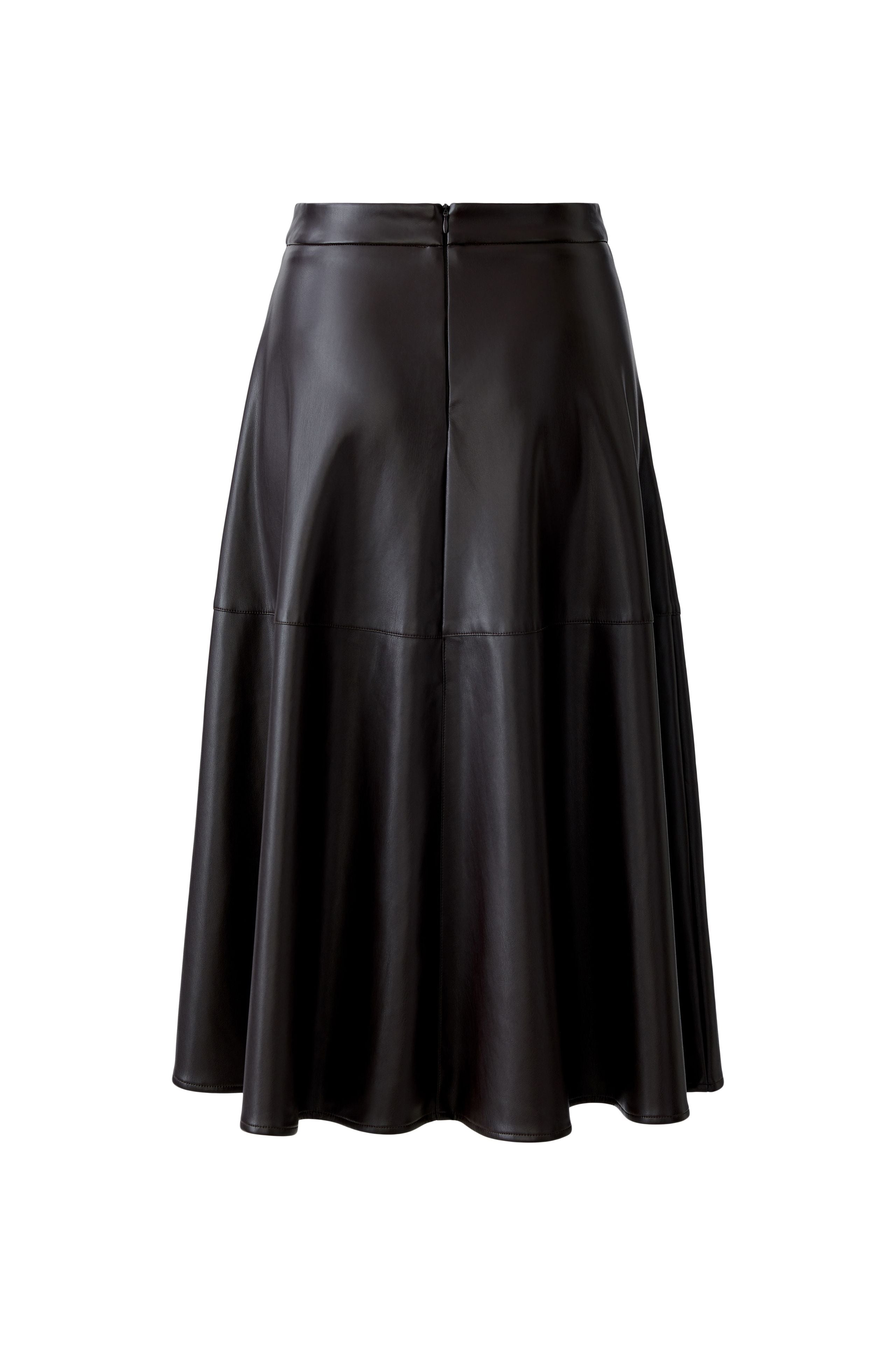 Oui brown faux-leather A-line midi skirt with pockets 