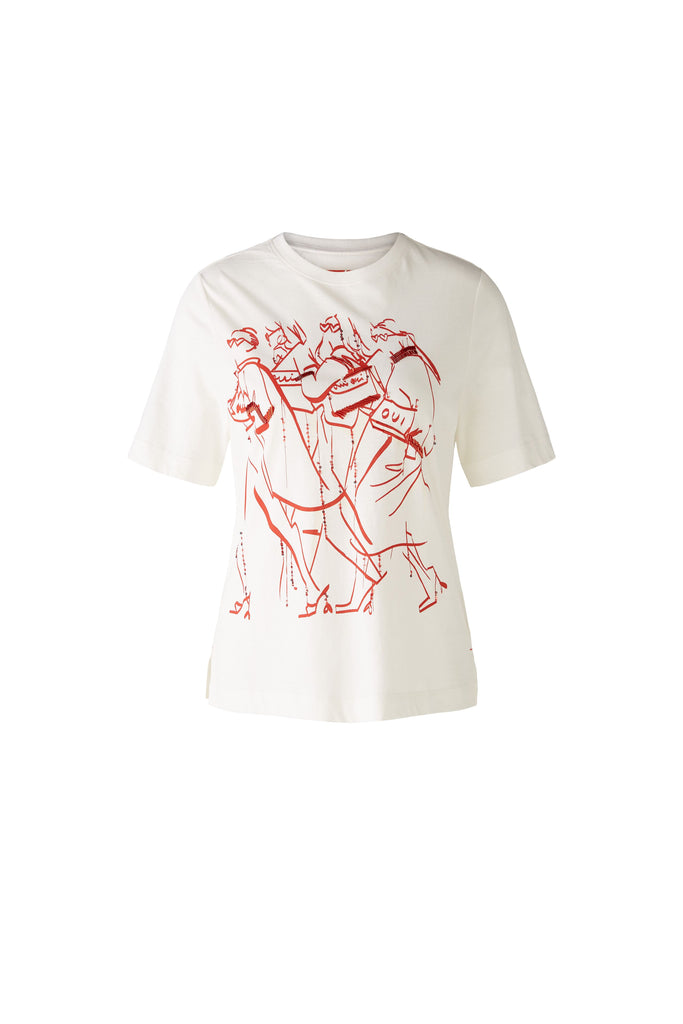 Oui Red Sketch Print Organic Cotton T-Shirt