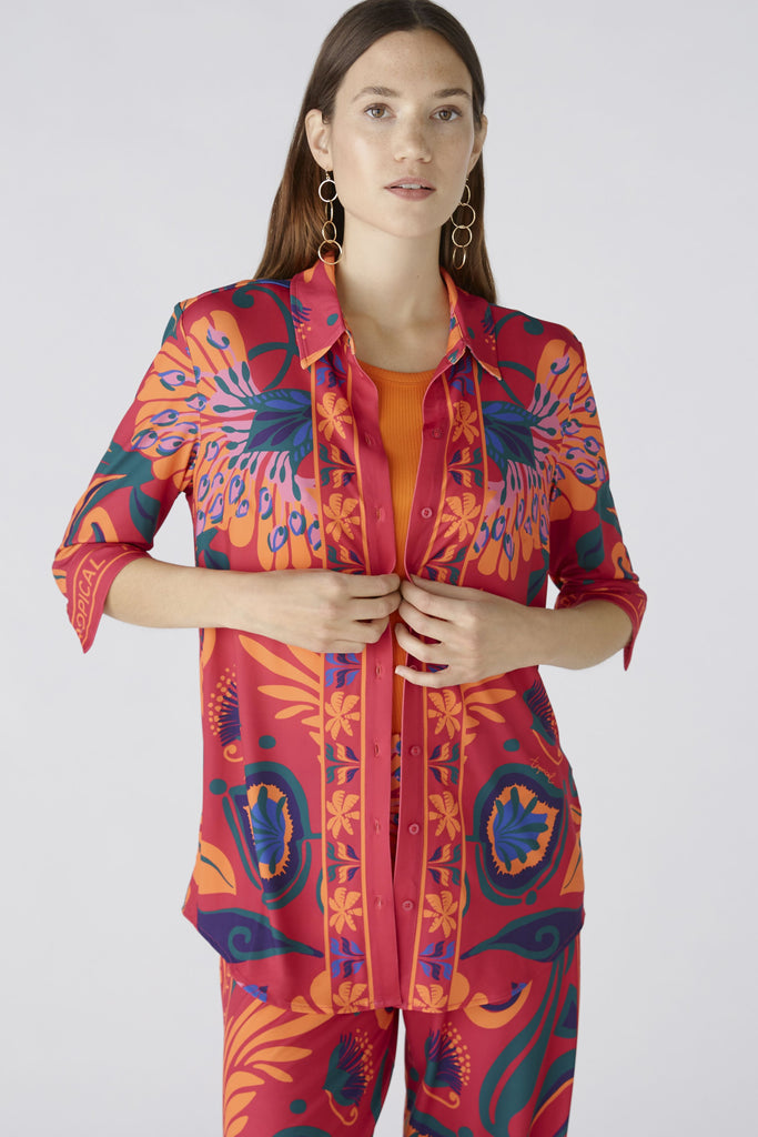 Oui Pink/Orange Silky Touch Floral Print Blouse