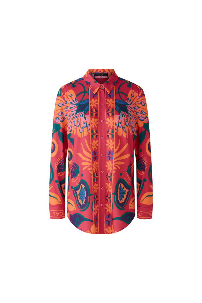 Oui Pink/Orange Silky Touch Floral Print Shirt