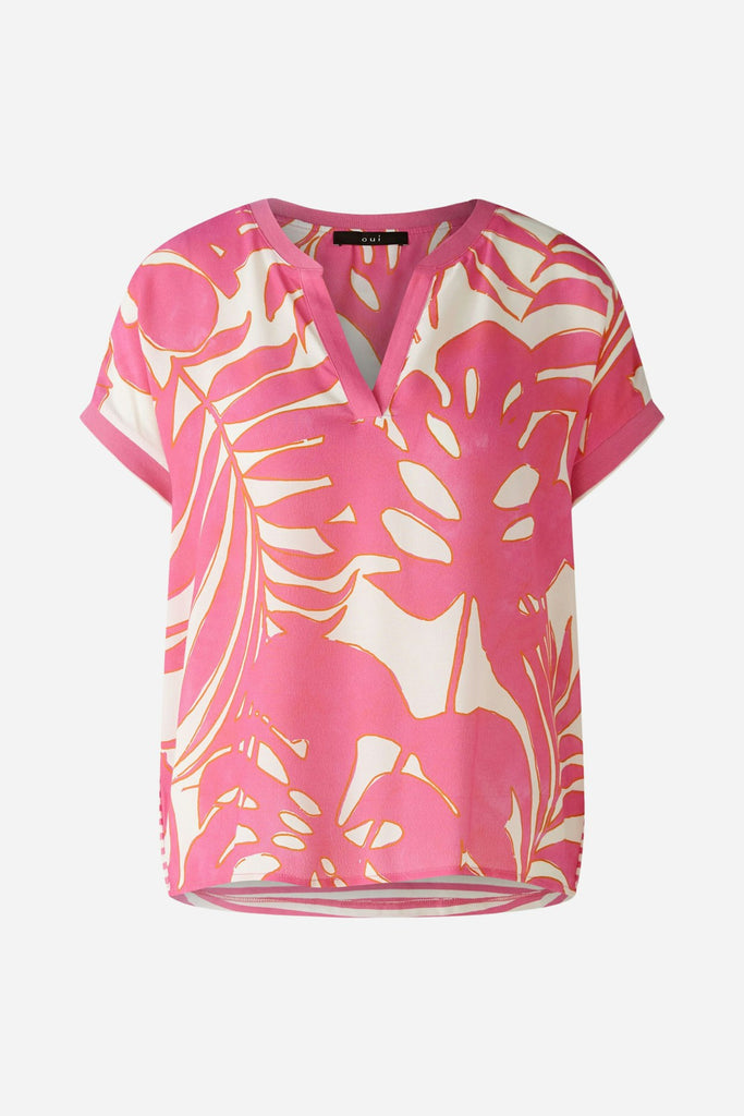 Oui Pink & White Short Sleeve Top