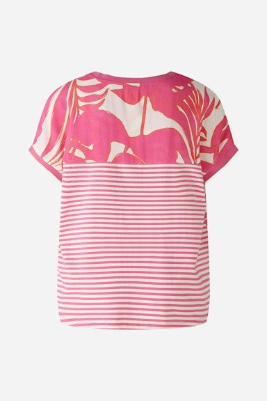 Oui Pink & White Short Sleeve Top Back 