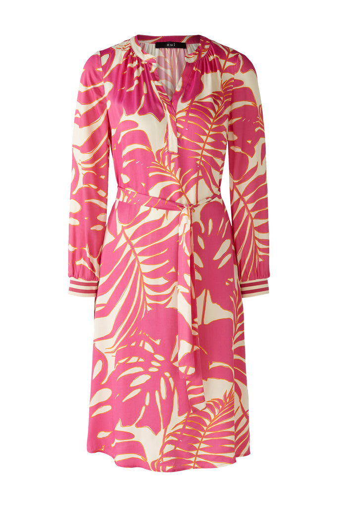 Oui Pink/White Floral Print Belted Tunic Dress