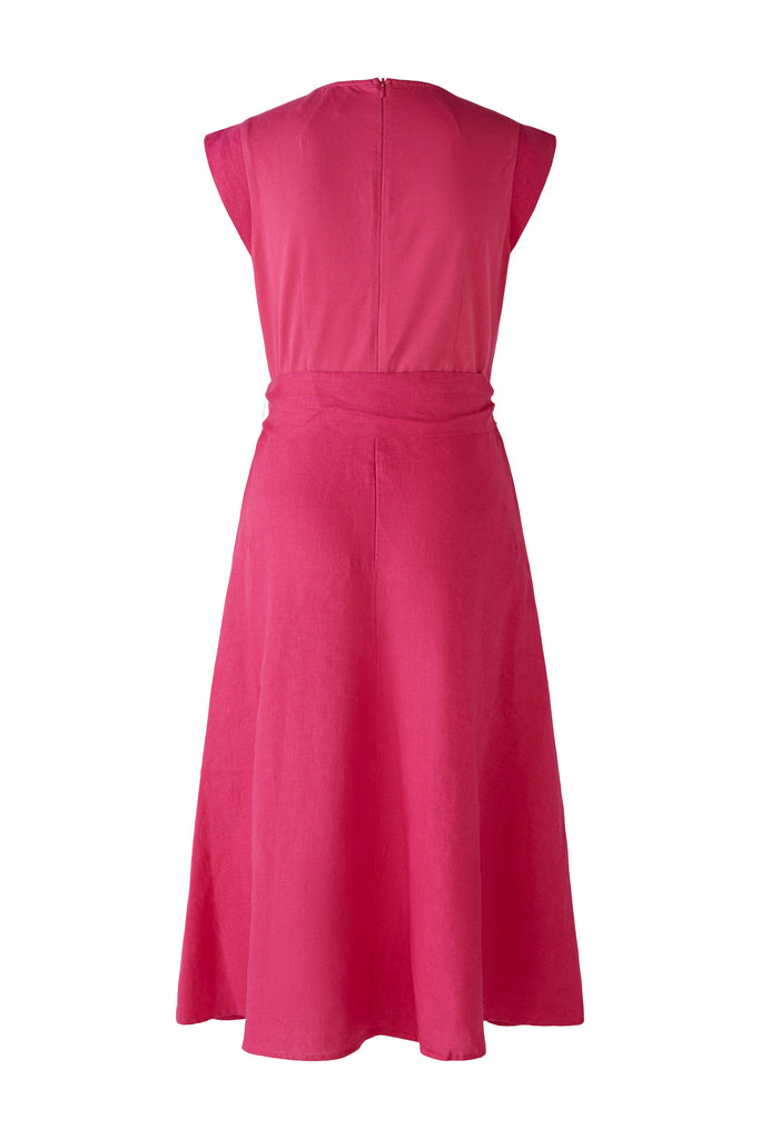 Oui Linen Blend Cap Sleeve A-line Midi Dress In Pink - Back