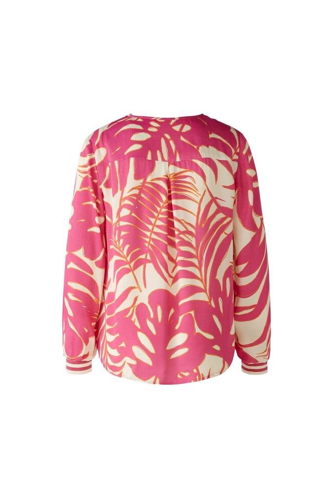 Oui Pink/White V Neck Palm Print Blouse From The Back
