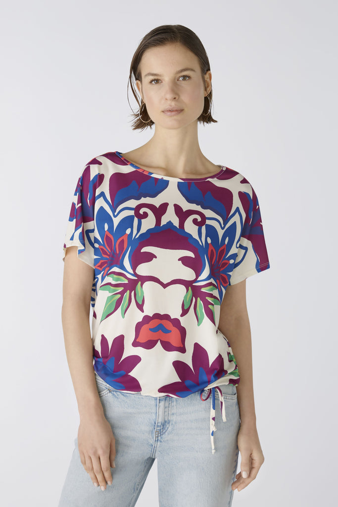 Oui Silky Touch Purple Print Top