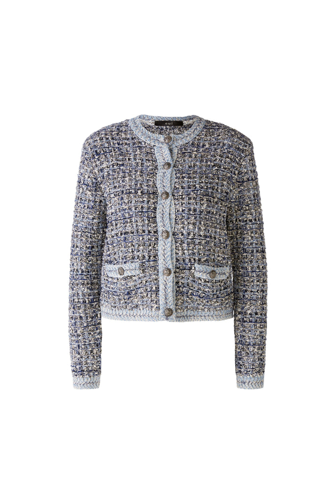 Oui Blue Tweed Style Button Detail Boucle Jacket