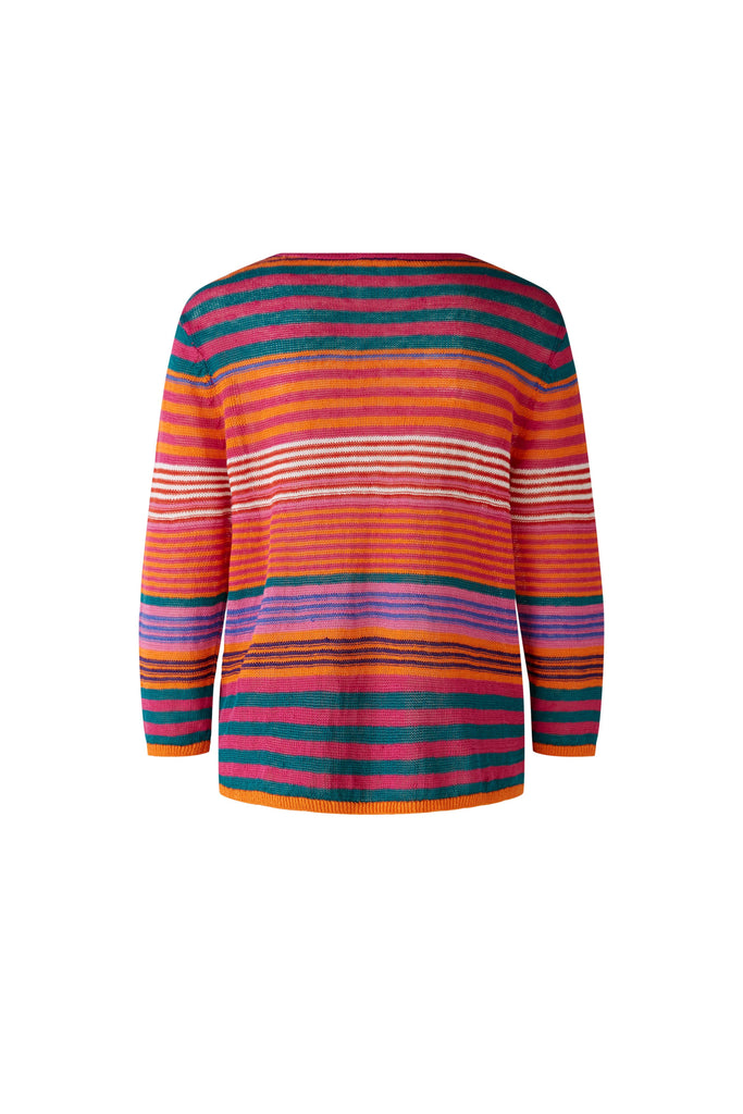 Oui Linen Stripe Print Sweater From Back