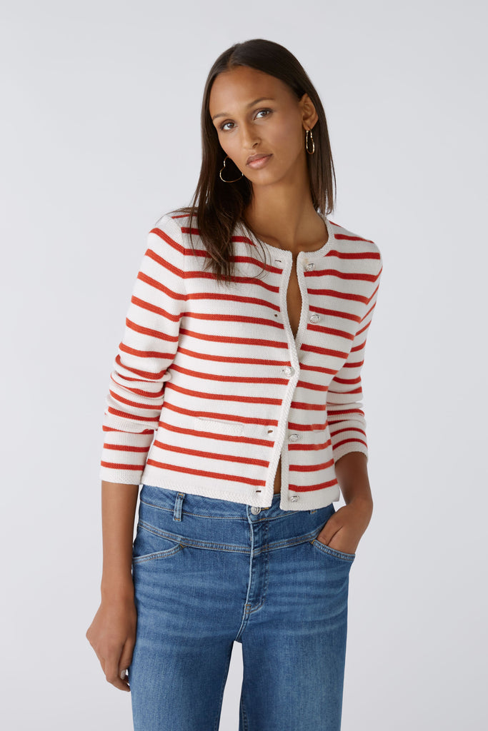 Oui Red/White Stripe Knitted Jacket