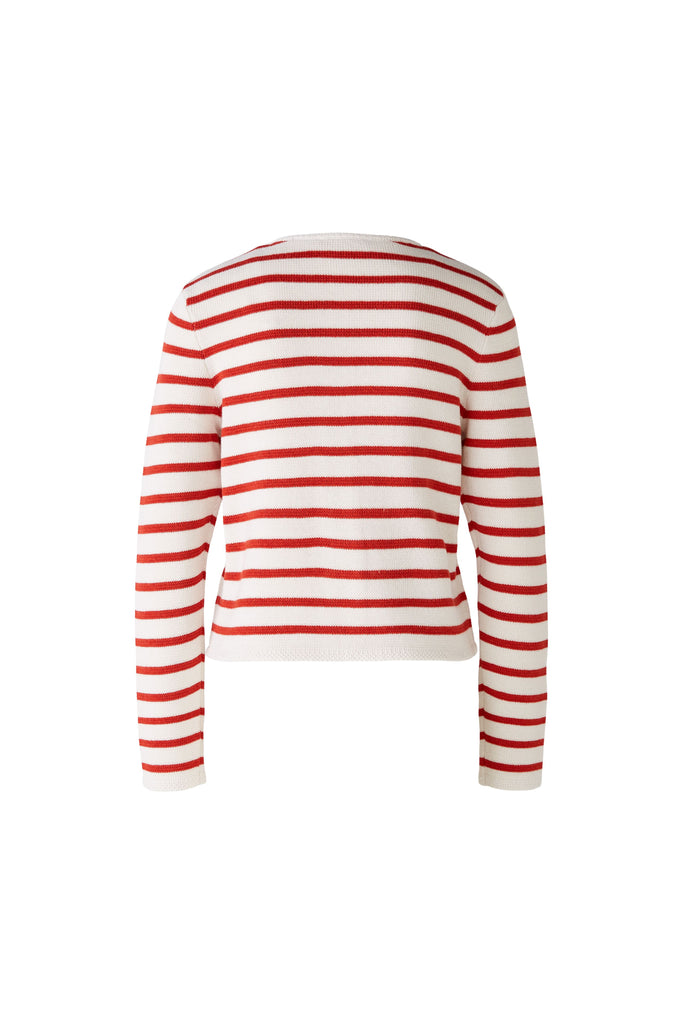 Oui Knitted Red/White Stripe Jacket Back