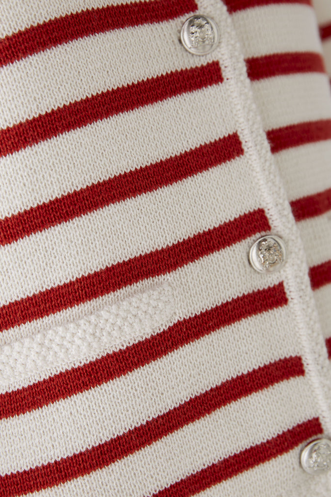 Oui Knitted Red/White Stripe Jacket With Embossed Metal Buttons