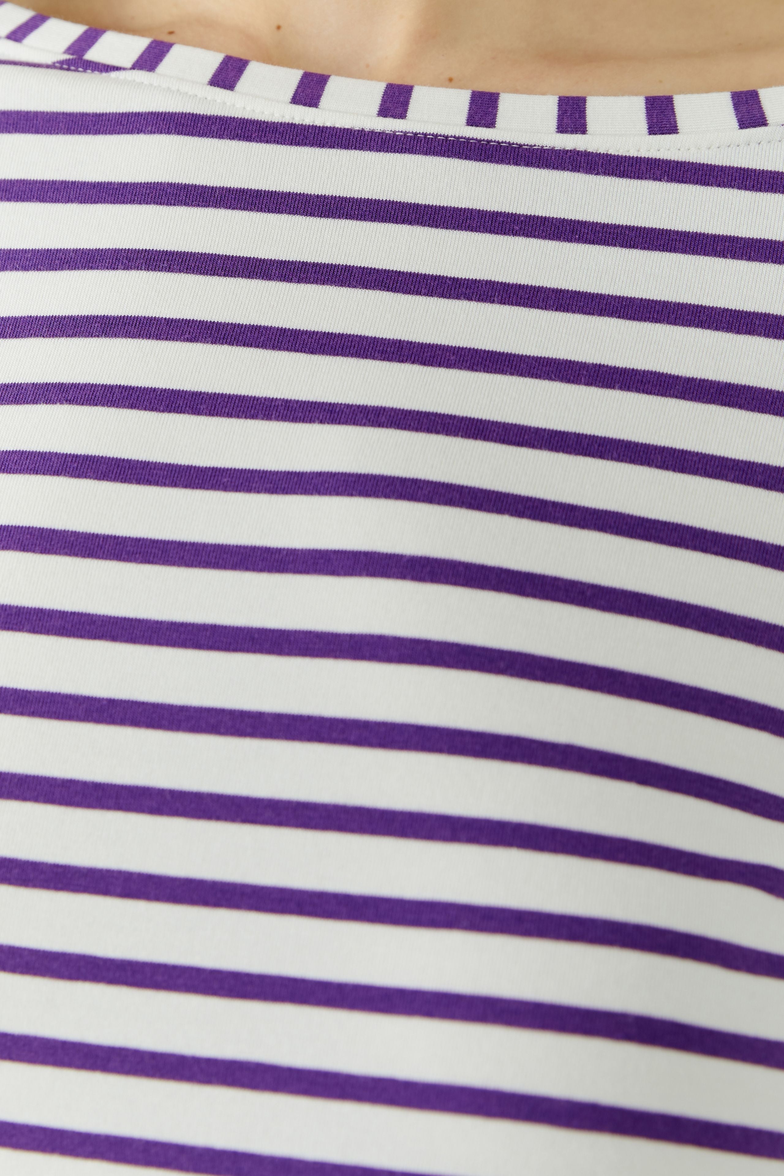 Oui purple and white stripe cotton modal top fabric detail