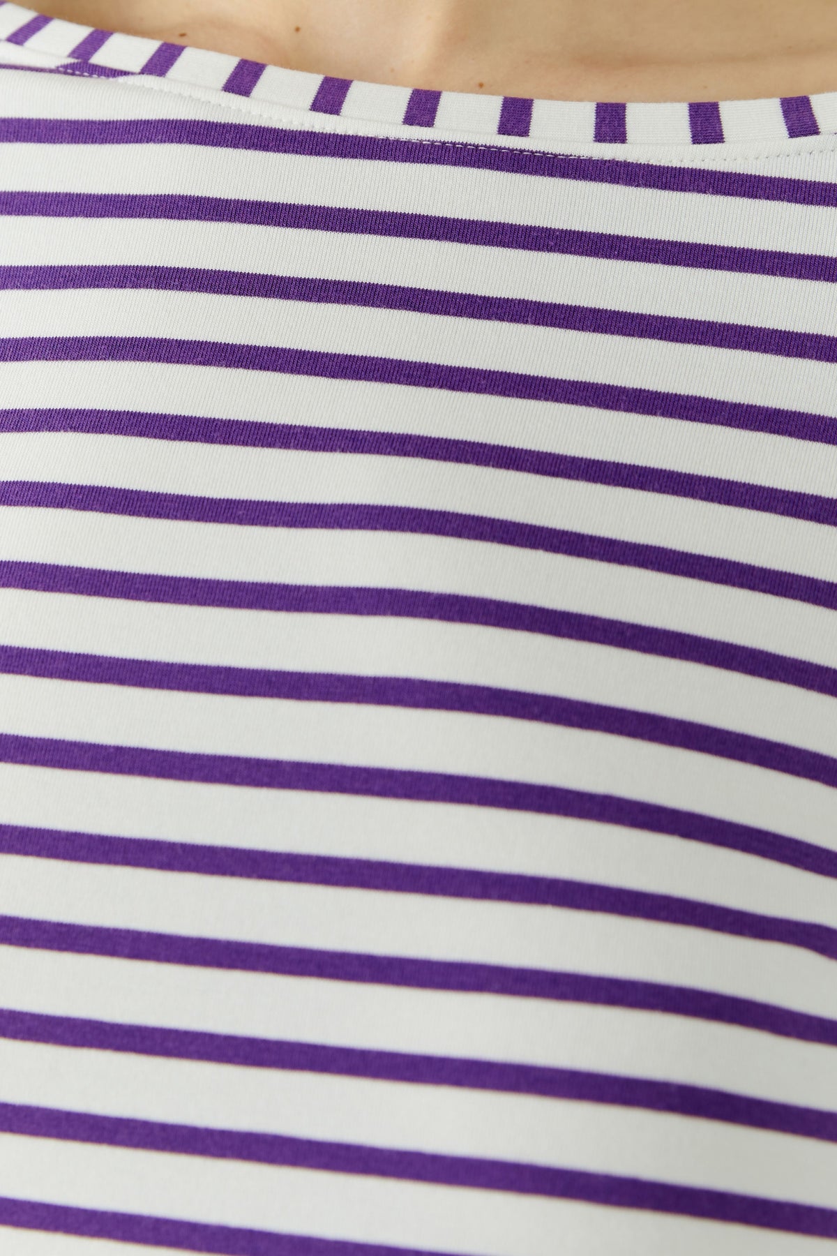 Oui purple and white stripe cotton modal top fabric detail