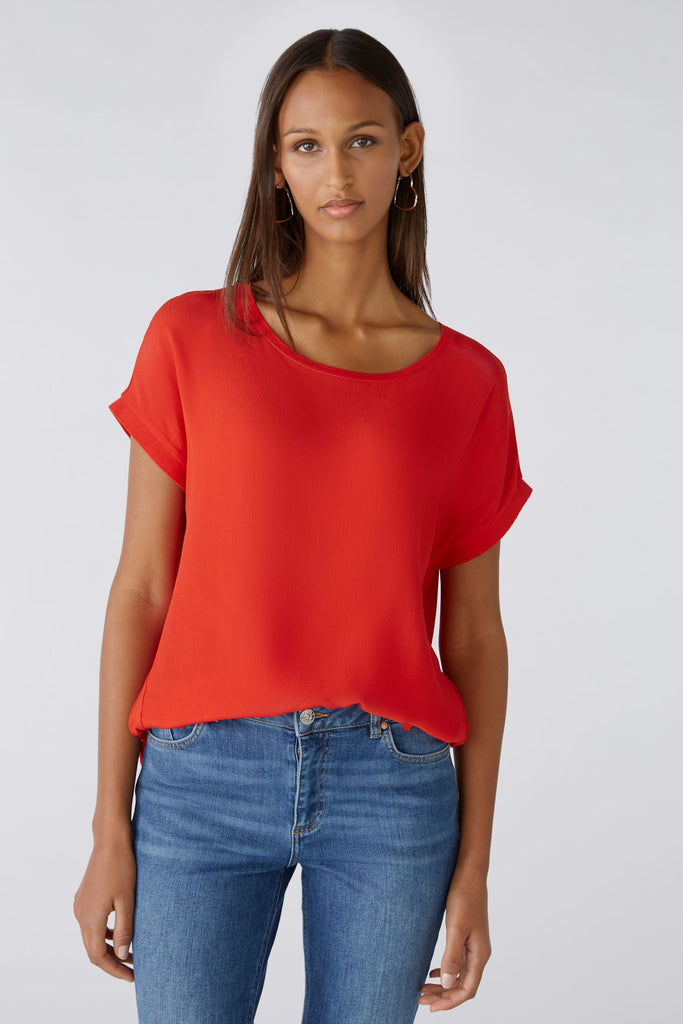 Oui Basic Short Sleeve Orange T-shirt With Round Neck