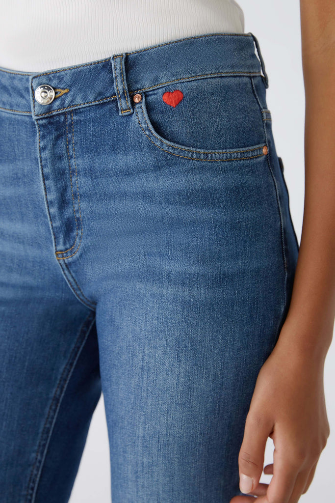  Oui 5 Pocket Dark Blue Flared Jeans With Heart  Details