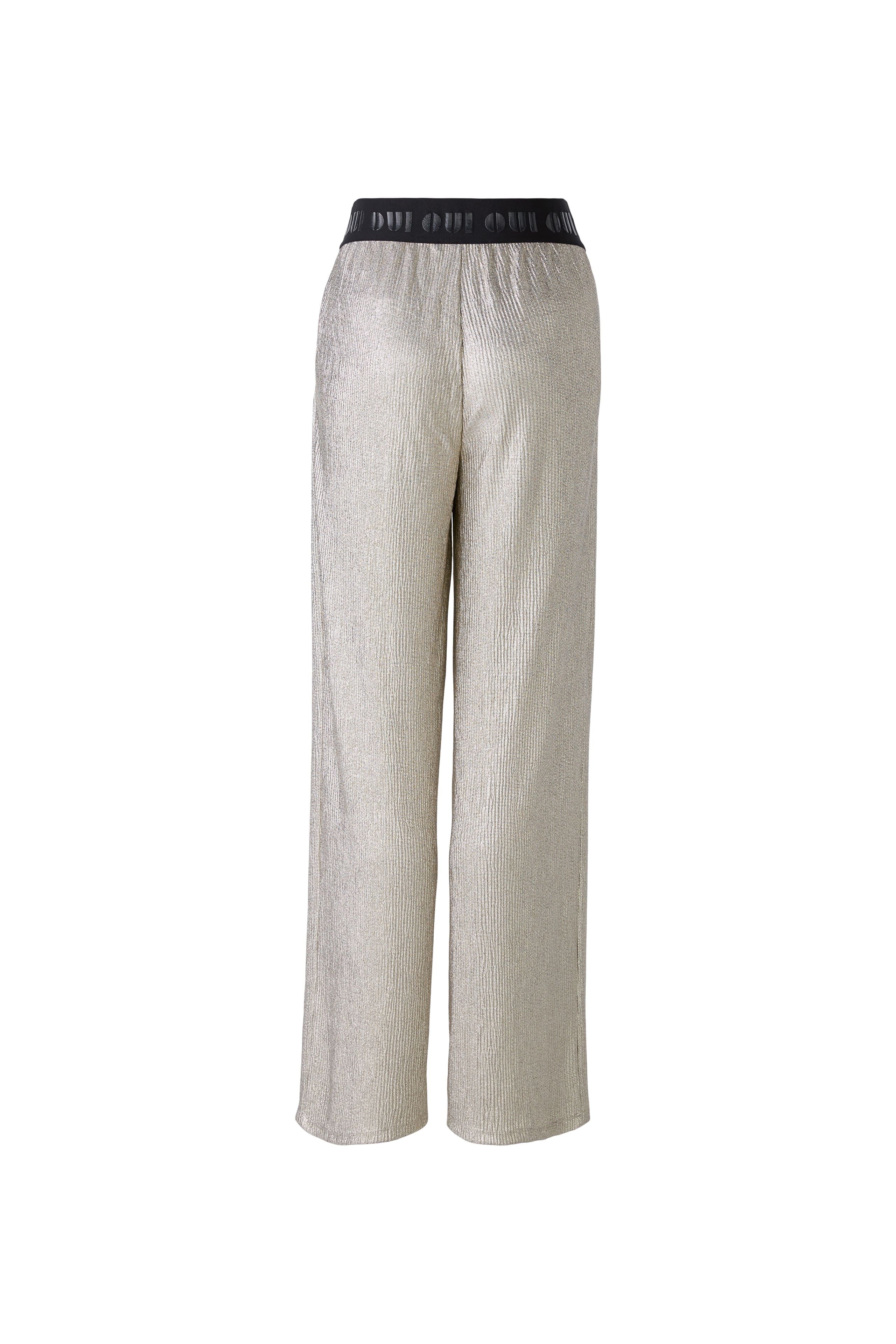 Oui Metallic Look Flowy Jersey Trousers