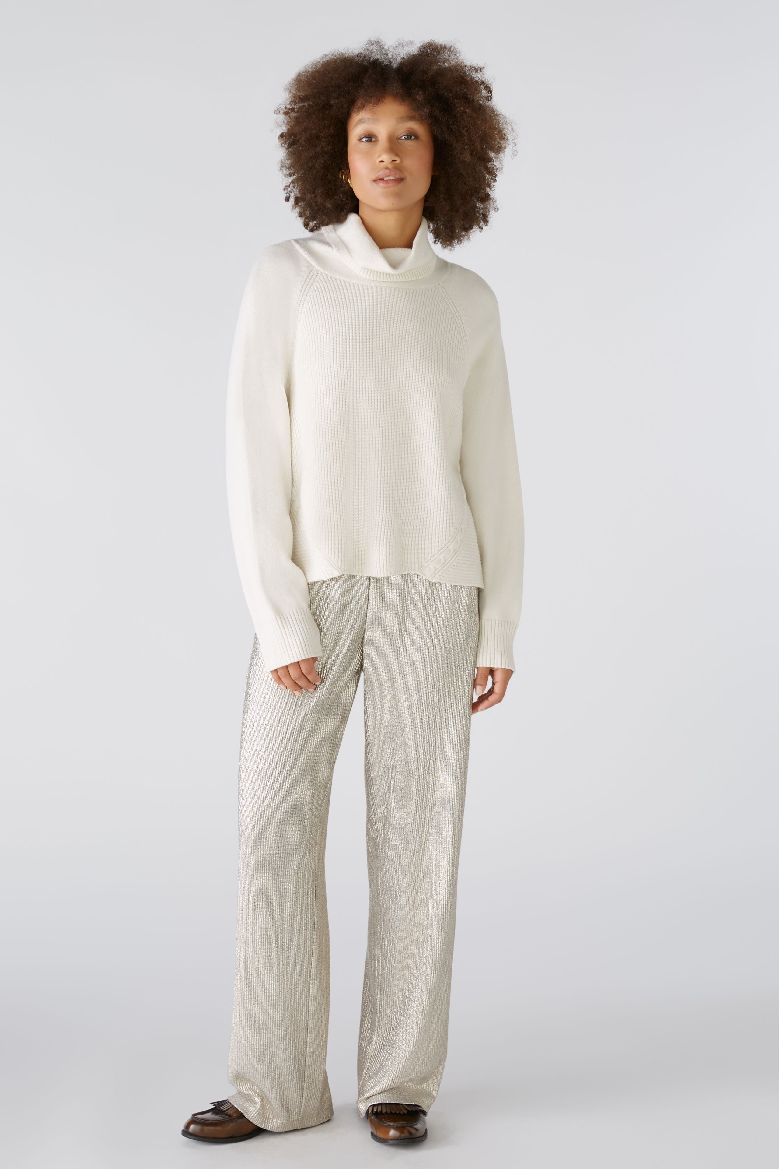 Oui Metallic Look Flowy Jersey Wide Leg Trousers