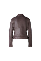 Oui Brown Leather Biker Style Jacket From Back