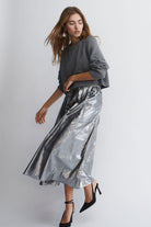 Oui Silver Cotton Taffeta Volumous Midi Skirt