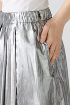 Oui Silver Cotton Taffeta Volumous Midi Skirt With Pockets