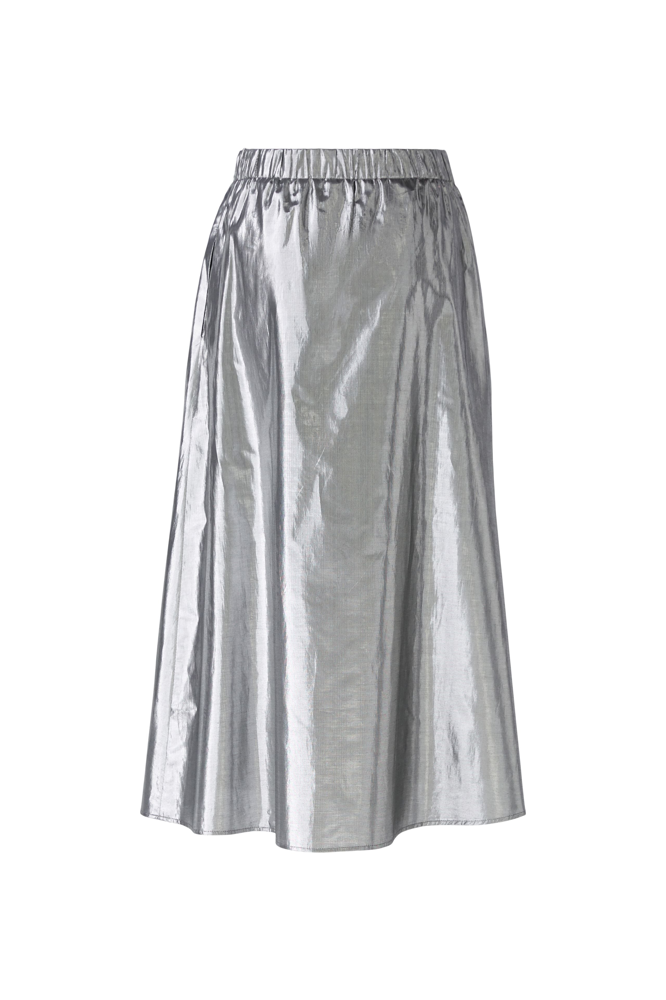 Oui Silver Cotton Taffeta Volumous Midi Skirt Front 