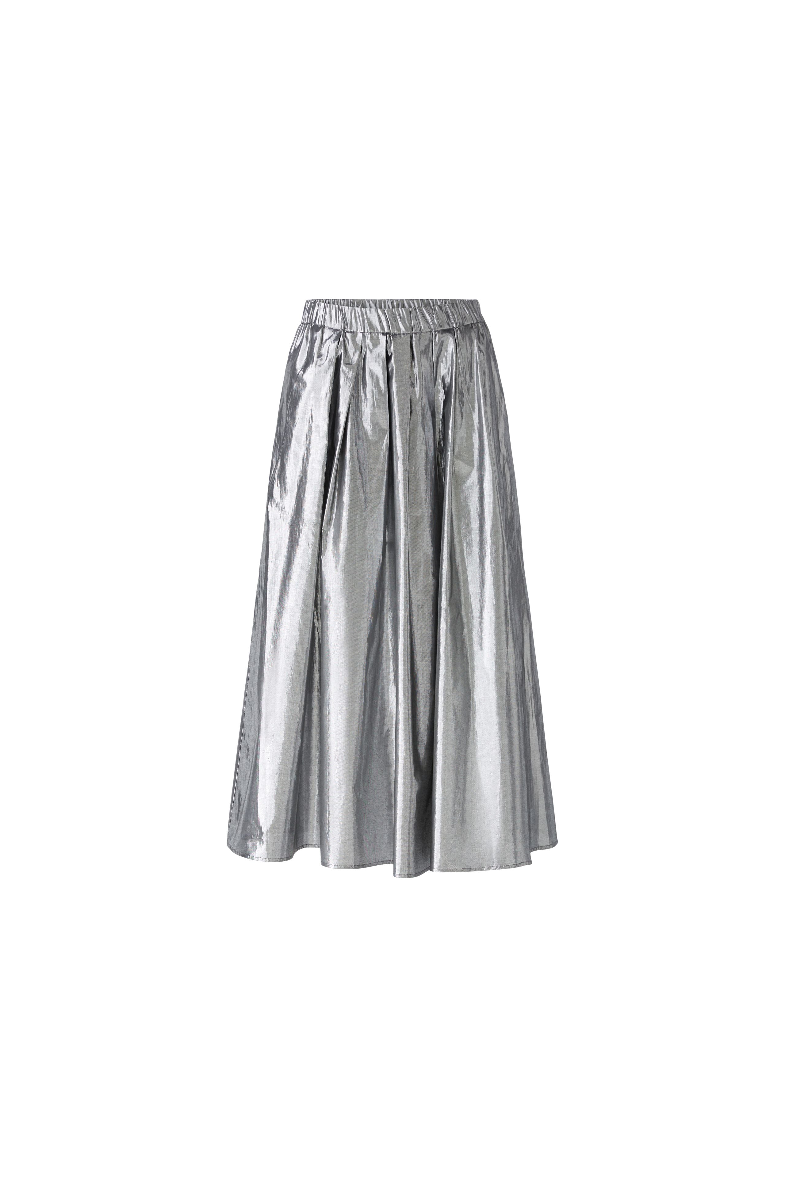 Oui Silver Cotton Taffeta Volumous Midi Skirt Back