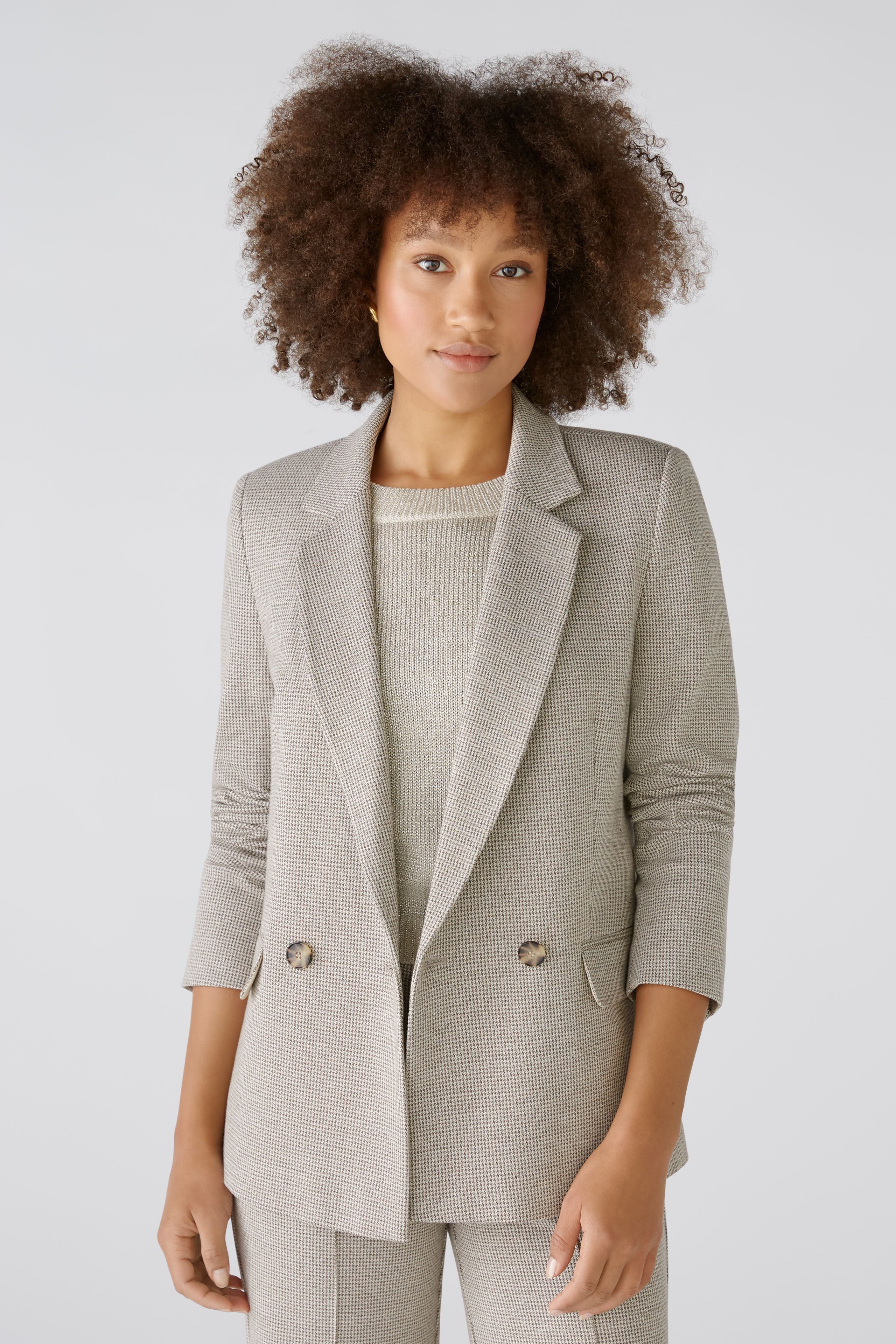 Oui Brown/Cream Houndstooth Boyfriend Blazer