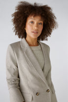 Oui Brown/Cream Houndstooth Single Breasted Jersey Boyfriend Blazer