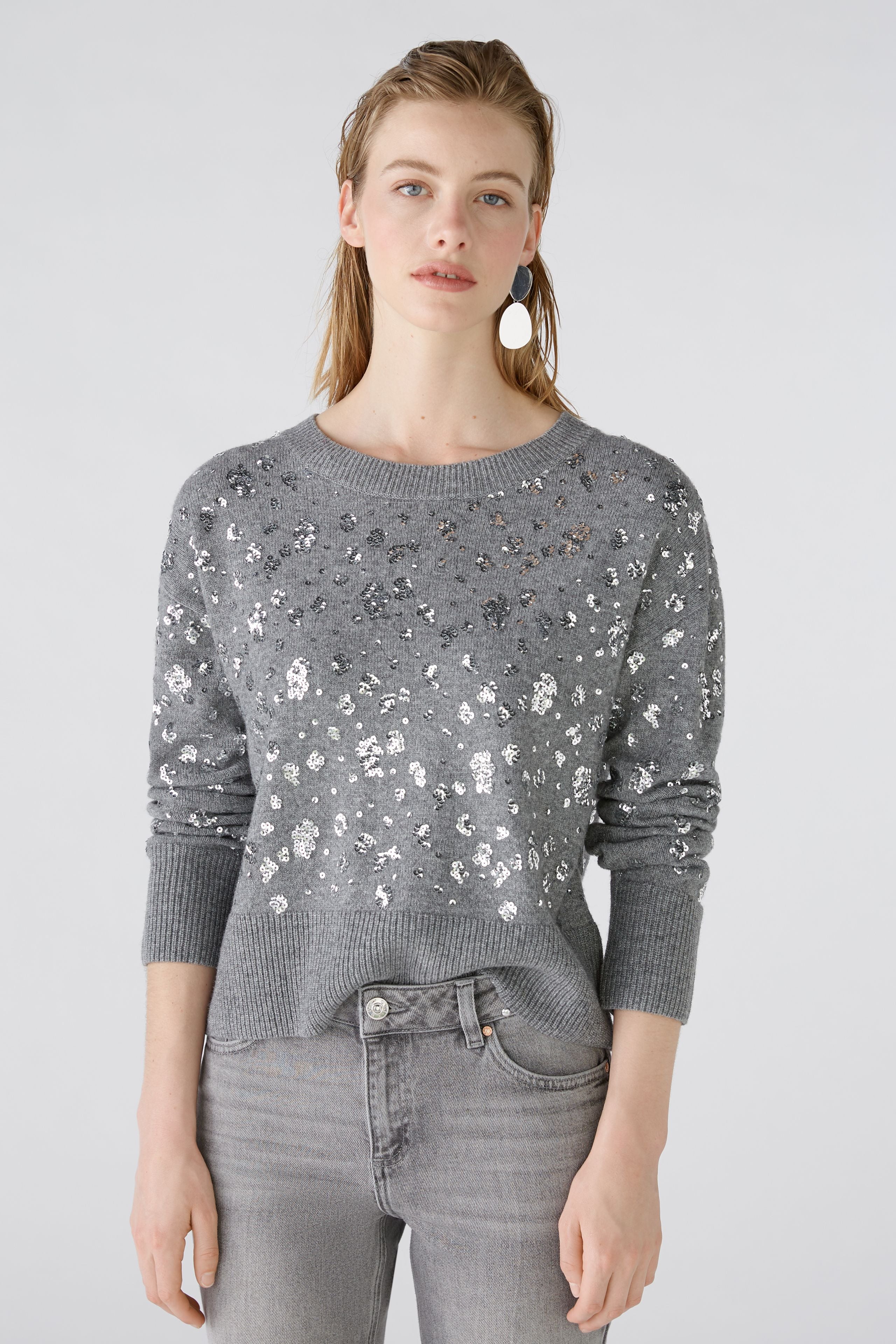 Oui Wool Blend Sequin Jumper In Grey