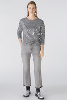 Oui Wool Grey Blend Sequin Jumper With Crew Neck