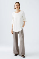 Oui Scoop Neck Blouse With Long Sleeves In Cream 