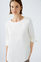 Oui Off White Scoop Neck Blouse With Long Sleeves