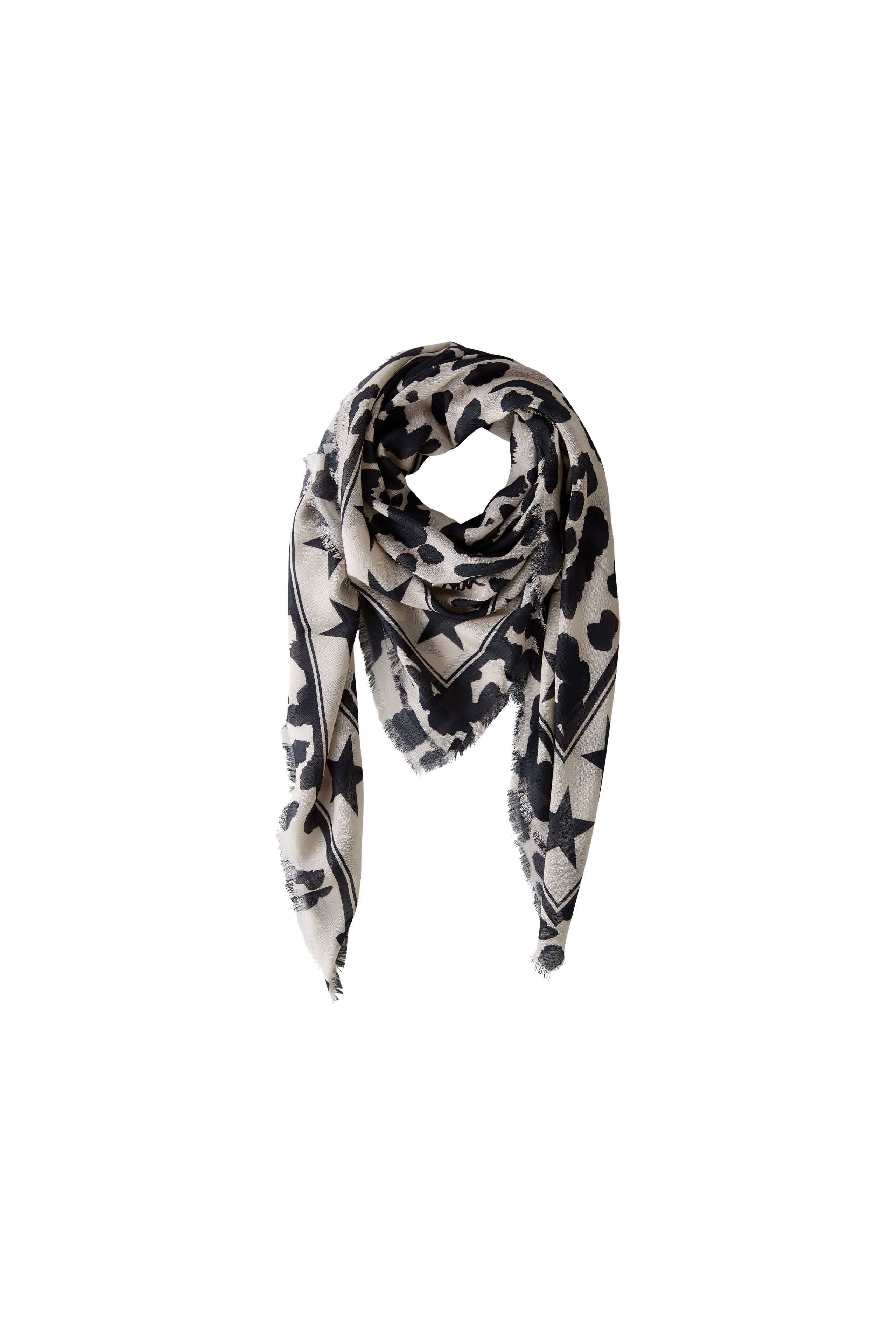 Oui Black/Cream Print Scarf