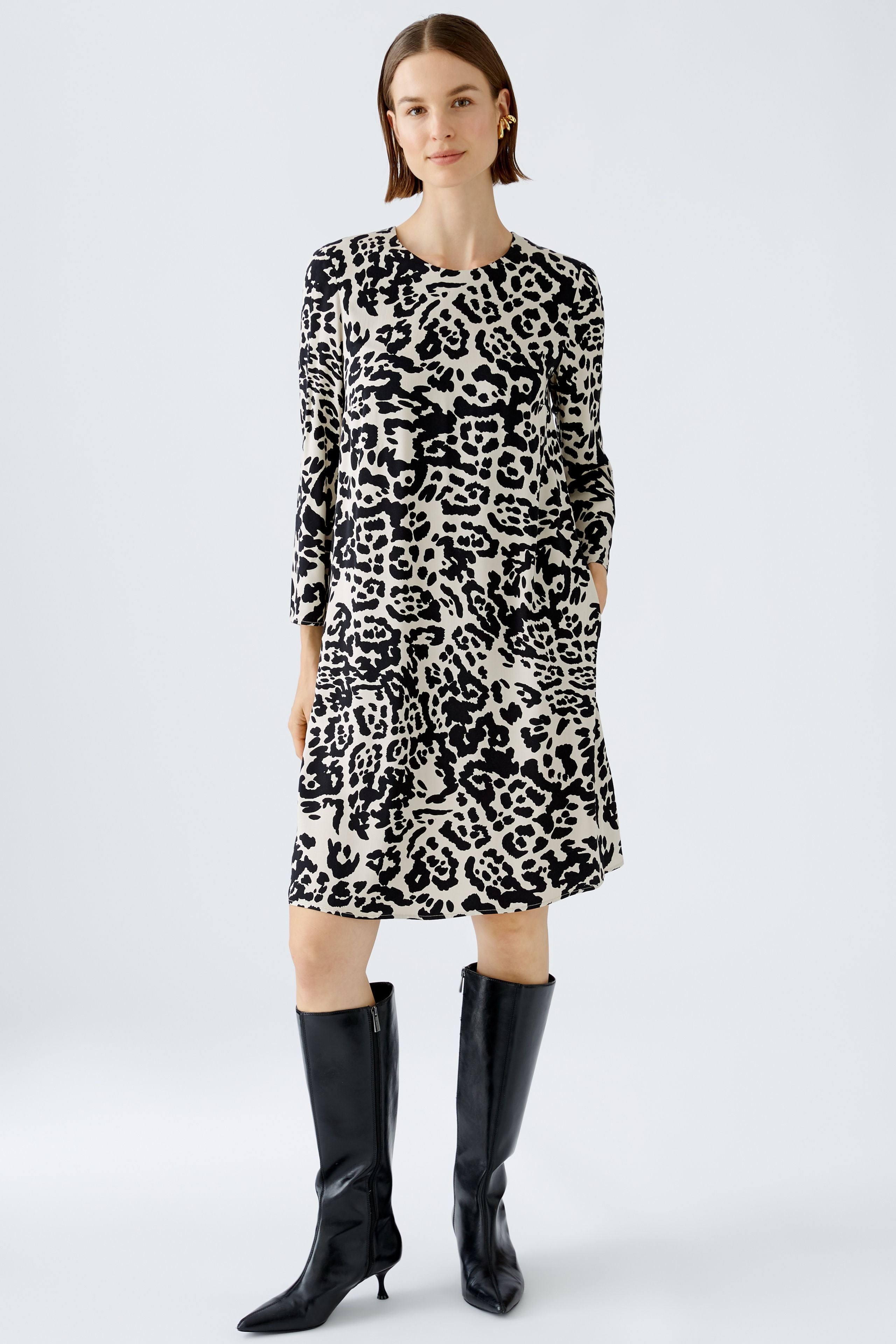 Oui Animal Print Knee Length Midi Dress With Pockets