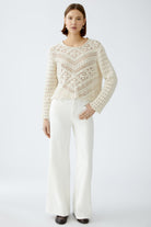 Oui Gardenia Cream Long Sleeve Crochet Top