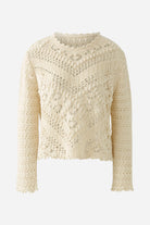 Oui GardeniaLong Sleeve  Cream Crochet Top