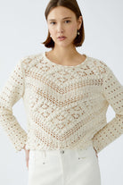 Oui Gardenia Cream Crochet Top