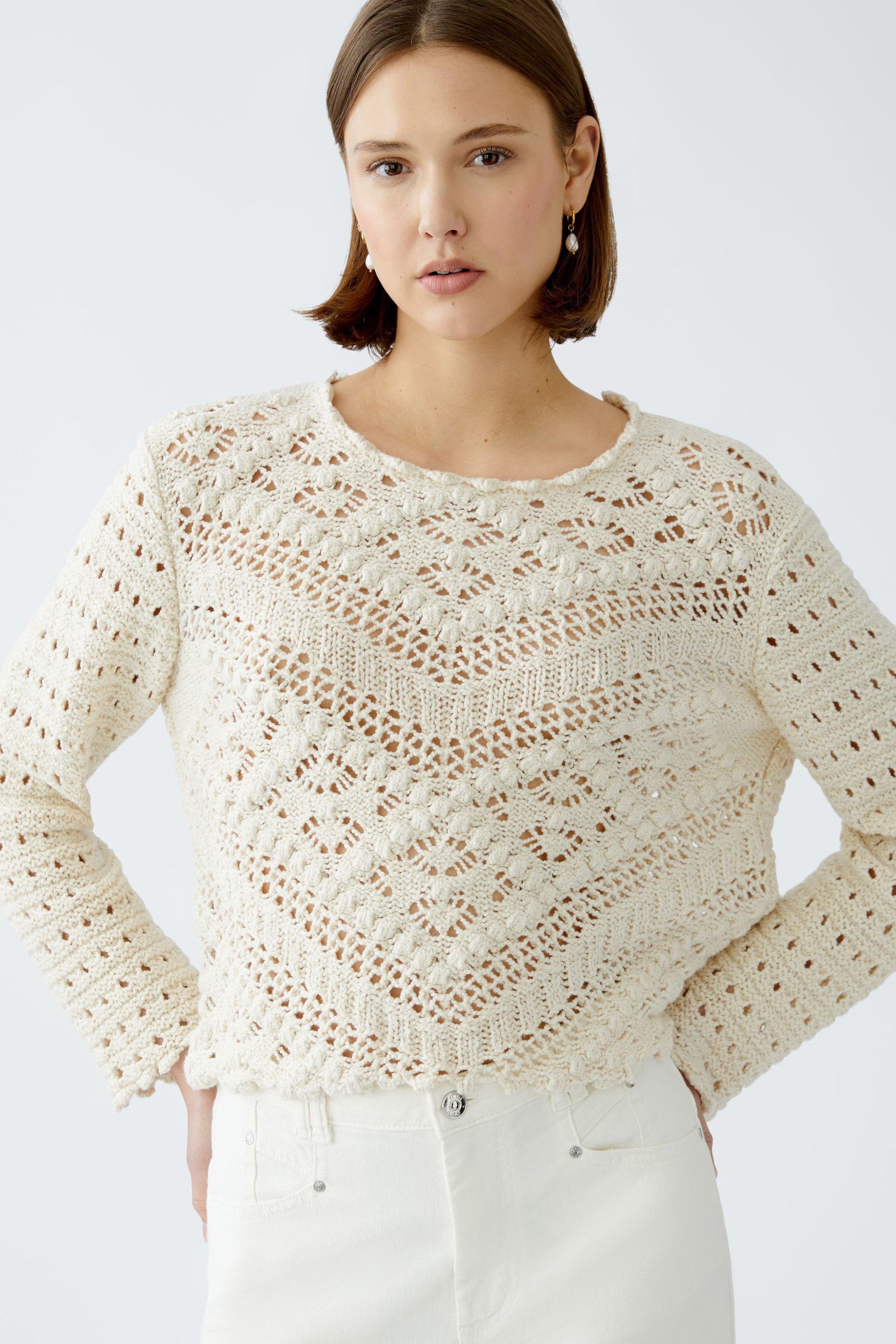 Oui Gardenia Cream Crochet Top